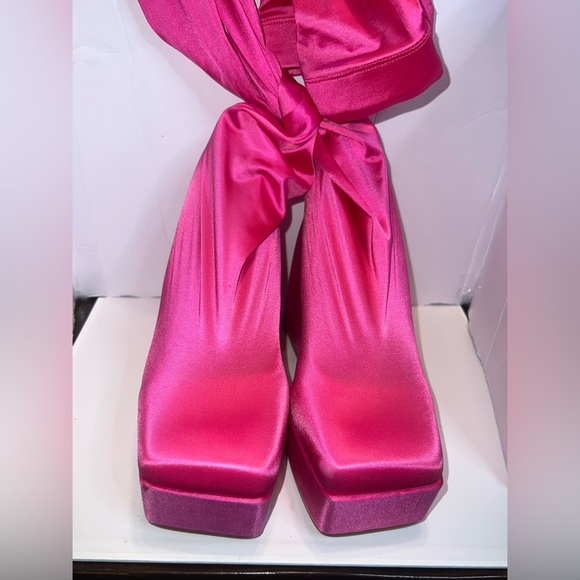 Hot Pink Platform Heel Pant Boots Leggings Statement Party Rave Outfit - Picture 4 of 9